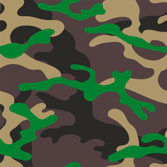 Fototapeta premium Military camouflage seamless pattern. Khaki texture. Trendy background. Abstract color vector illustration. For design wallpaper, wrapping paper, fabric.