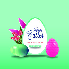 Composition of 3D Easter eggs. Holiday background. EPS10