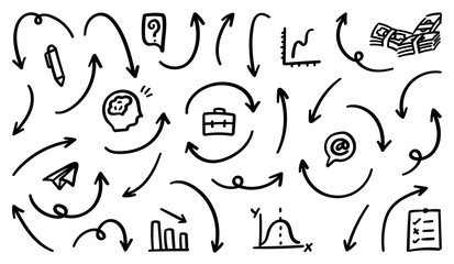 Business arrows hand drawn vector collection, Social icon design, Business icon set. Arrow sign.