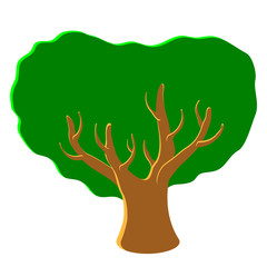 Vector green tree in spring and summer. Stylized drawing for logo design, build 2D games or postcards.