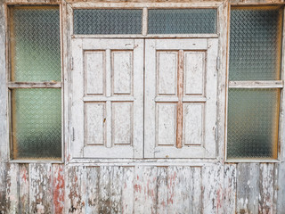 Antique wooden windows closed in the countryside