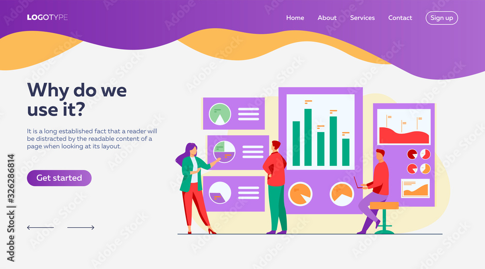 Aufkleber office workers analyzing and researching business data vector illustration. marketing analysts devel