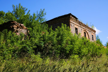 Old abandoned building, unsuitable housing for life, devastation.