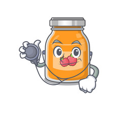A mascot picture of apple jam cartoon as a Doctor with tools