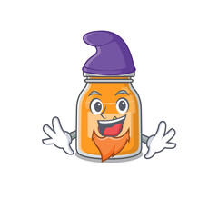 cartoon mascot of funny apple jam dressed as an Elf
