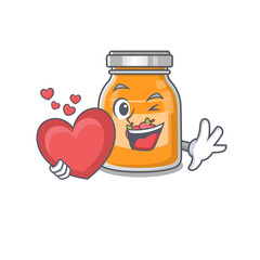 Romantic apple jam cartoon picture holding a heart