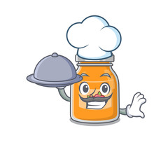 A picture of apple jam as a Chef serving food on tray