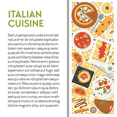 Italian cuisine banner template with dishes top view and text