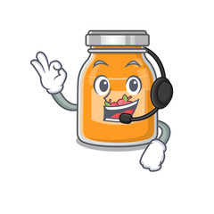 Happy apple jam mascot design style wearing headphone