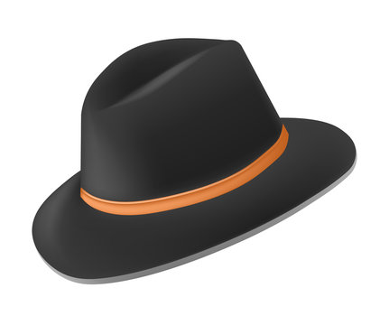 Black Fedora Hat With Tan Leather Band Side View