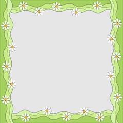 Frame wavy three-tiered frame in pale green with white daisies, vector illustration