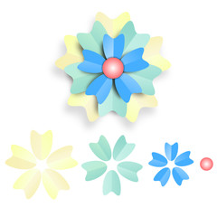 Flowers paper cut and composition isolated on white background of pastel color ,vector or illustration
