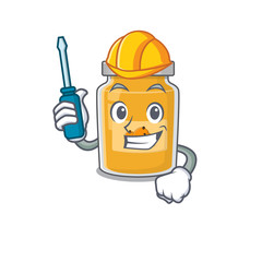 cartoon character style appricot working as an automotive