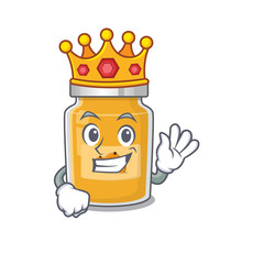 A cartoon mascot design of appricot performed as a King on the stage
