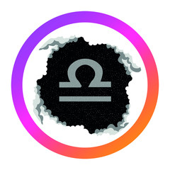 Round icon for social media stories. Perfect for bloggers. Libra. Symbol, zgachek, sticker, magnet. Ostragic horoscope. Starry sky in the clouds	