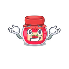 cute Grinning strawberry jam mascot cartoon style