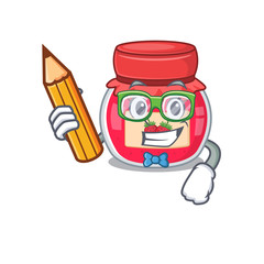 A smart Student strawberry jam character holding pencil