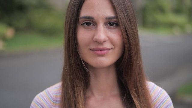 Portrait benevolent woman eyes wide open 4k