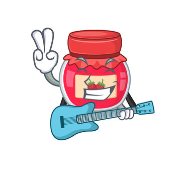 A picture of strawberry jam playing a guitar