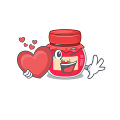 Romantic strawberry jam cartoon picture holding a heart