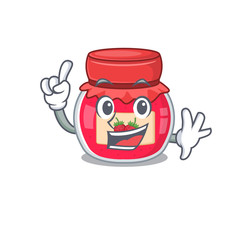 Obraz premium mascot cartoon concept strawberry jam in One Finger gesture