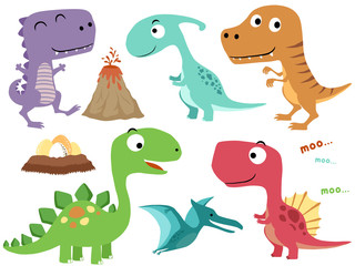 Funny dinosaurs cartoon collection set