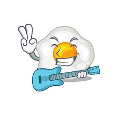 A picture of fried egg playing a guitar