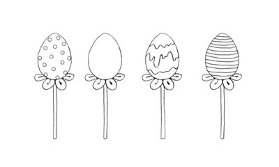 Set of Contour decorative egg, candy, Lollipop. Design element for Easter, Valentines Day, holidays. Hand drawn