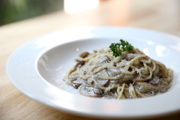 Spaghetti with Truffle Cream Sauce Italian food