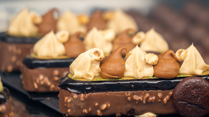 Almond Chocolate Cake Topped With Macadamia