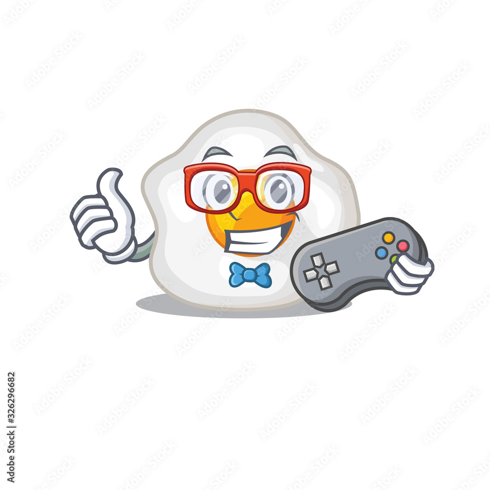 Poster Smiley gamer fried egg cartoon mascot style