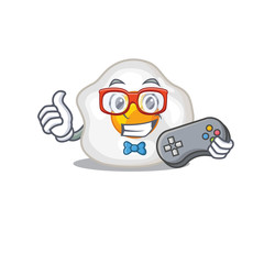 Smiley gamer fried egg cartoon mascot style