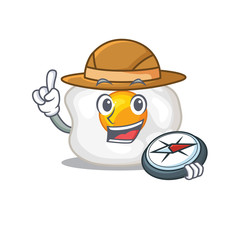 Fried egg experienced Explorer using a compass