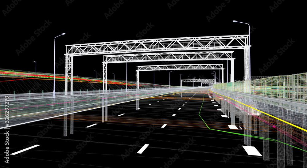 Poster the bim model of the object of transport infrastructure of wireframe view