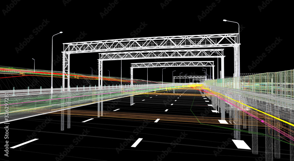 Aufkleber the bim model of the object of transport infrastructure of wireframe view