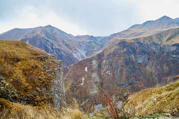 Autumn landscapes with fantastic mountain views. Colourful mountain tops in nature in autumn, summer, or spring day