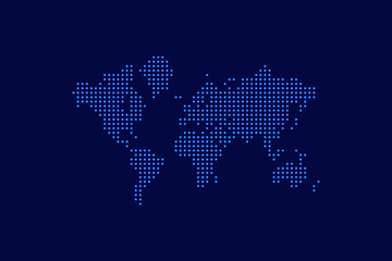 Abstract computer graphics world Map of blue round dots on a dark blue background. Vector illustration
