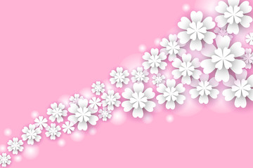 Fototapeta na wymiar Paper flowers on a pink background in origami style.