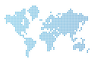Abstract computer graphics world Map of blue round dots. 
