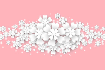 Paper flowers on a pink background in origami style.