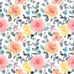Beautiful flower pattern blooming with watercolor