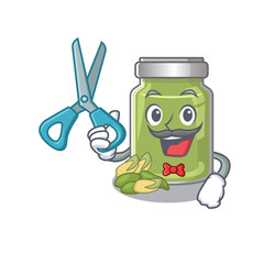 Cartoon character of Sporty Barber pistachio butter design style