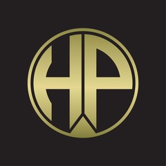 HP Logo monogram circle with piece ribbon style on gold colors