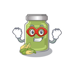 A cartoon concept of pistachio butter performed as a Super hero