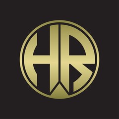 HR Logo monogram circle with piece ribbon style on gold colors
