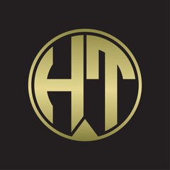 HT Logo monogram circle with piece ribbon style on gold colors