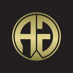 AG Logo monogram circle with piece ribbon style on gold colors