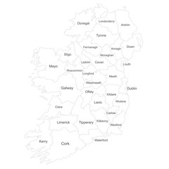 Ireland map with name labels. Perfect for business concepts, backgrounds, backdrop, poster, sticker, banner, label, chart and wallpaper.