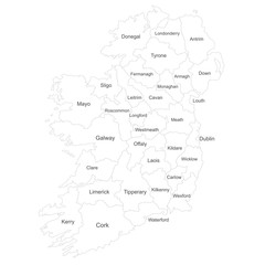 Fototapeta premium Ireland map with name labels. Perfect for business concepts, backgrounds, backdrop, poster, sticker, banner, label, chart and wallpaper.