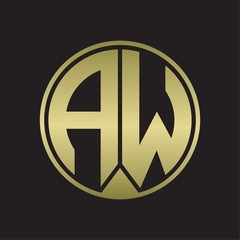 AW Logo monogram circle with piece ribbon style on gold colors
